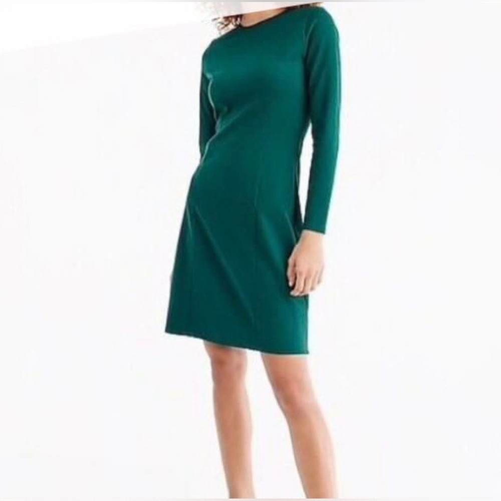 J. Crew Emerald Green Form Fitting Long Sleeve Mid length Dress Petite XS